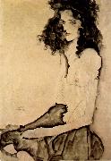Egon Schiele Girl in Black painting
